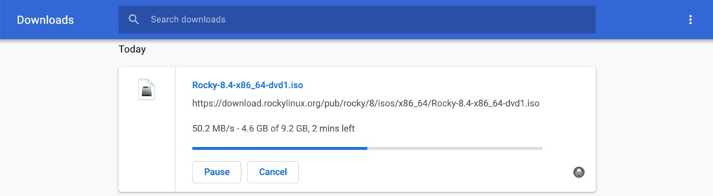 Téléchargement de Rocky Linux avec Chrome